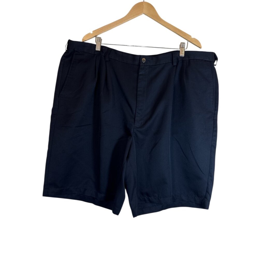 Haggar Cool 18 pleated Front Shorts Size 46 Navy Blue Expandable Waist Quick Dry